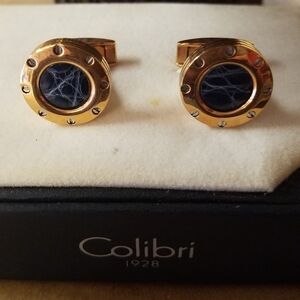Colibri Polished Rose Gold and Blue Gator Cufflinks Very desirable.